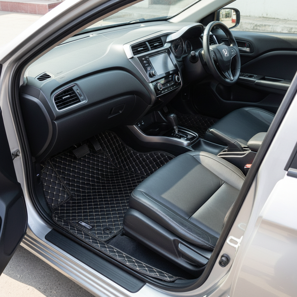 Honda City 9D Floor Mat 3pcs 2021 - 2025 - Mix Thread Black With Black Grass