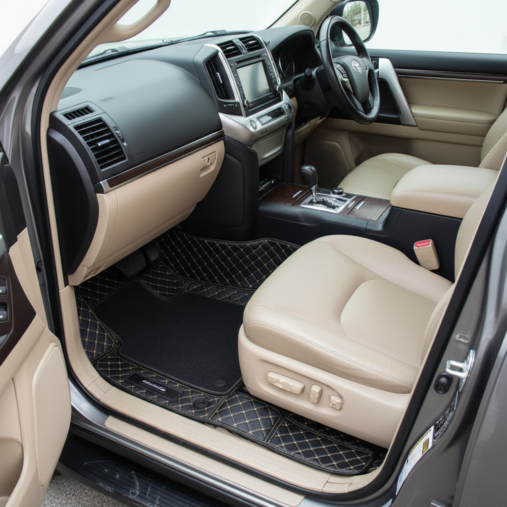 Toyota Land Cruiser 9D Floor Mats Mix Thread Grass 3 Pcs 2015-2021 - Black with Black