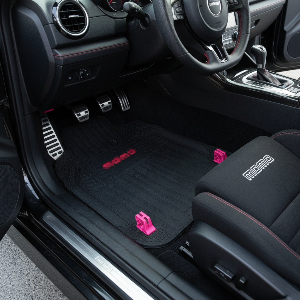 Momo Universal PVC Rubber Floor Mat Mix Design 5 Pcs - Rubber Floor Mats | Car Mats | Vehicle Mats | Foot Mat For Car | Latex Mats
