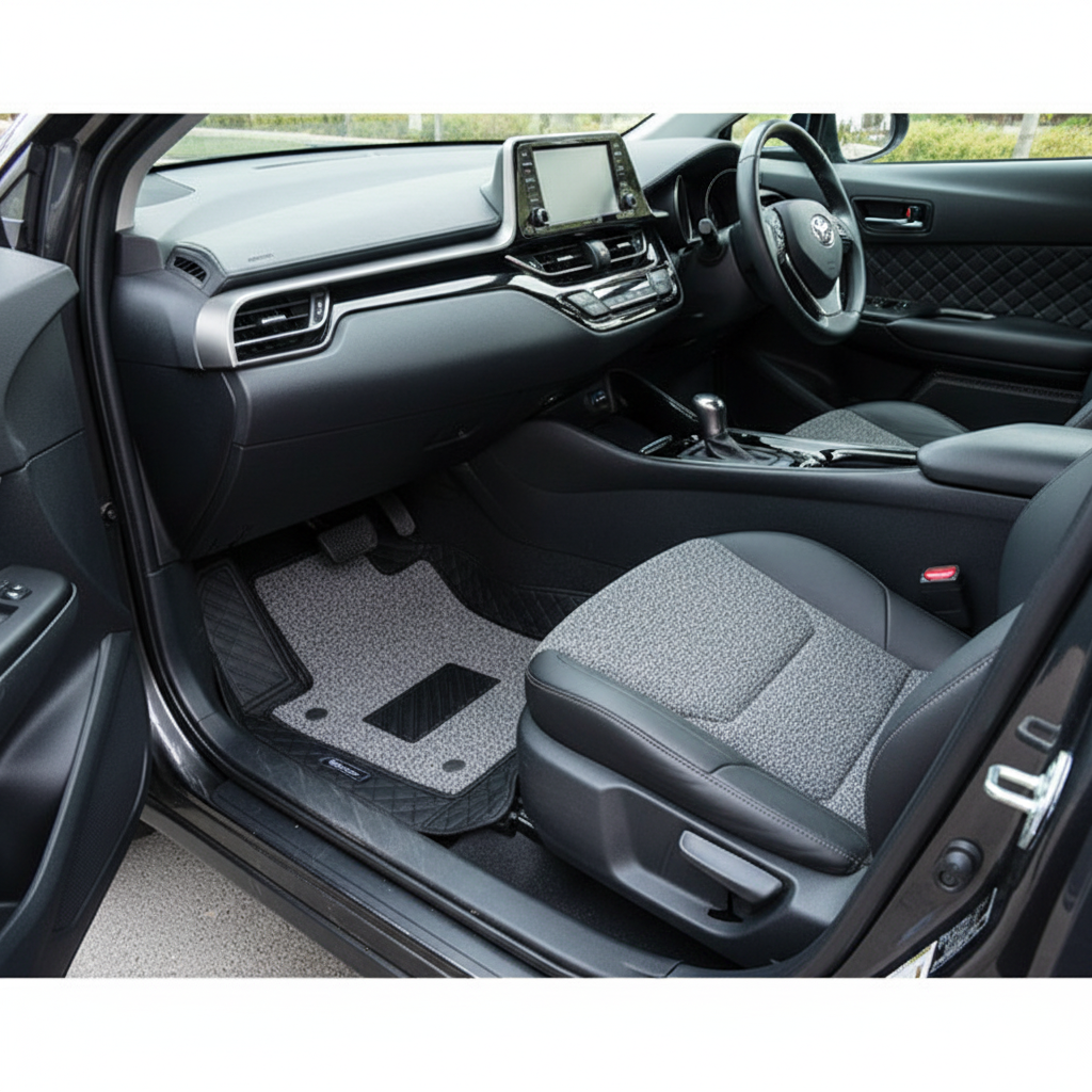 Toyota CHR 9D Floor Mats Mix Thread Black with Grey Grass 2017-2021 - - Multi Color Thread - 3 Pcs