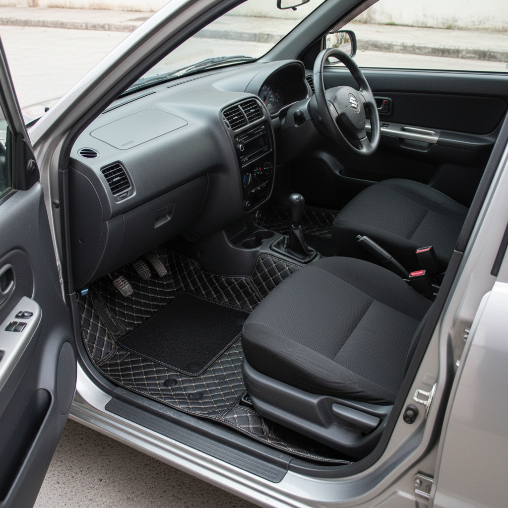 Suzuki Mehran 9D Floor Mat Mix Thread Black With Black Multi Color - - Model 2007-2019