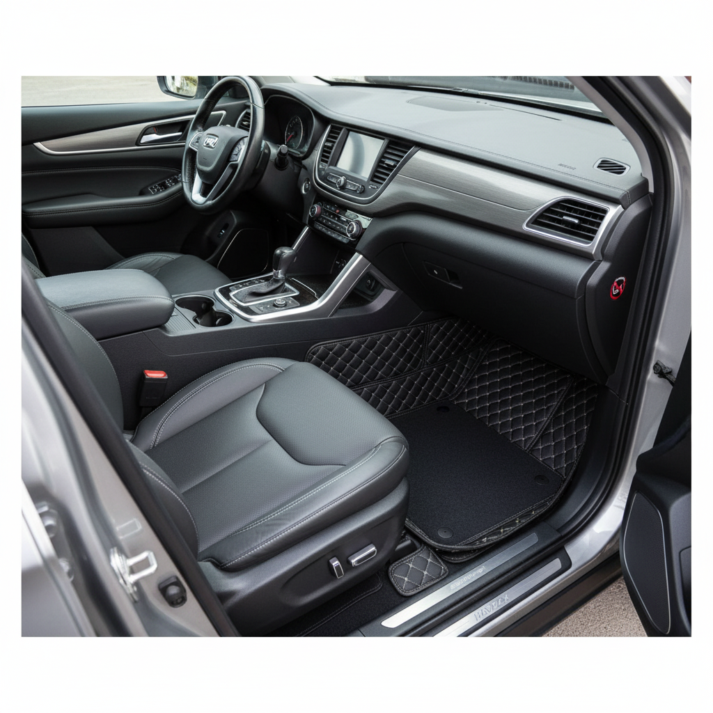 Haval H6 9D Floor Mats With Mix Thread 3 Pcs 2021-2024 - Black With Black Grass