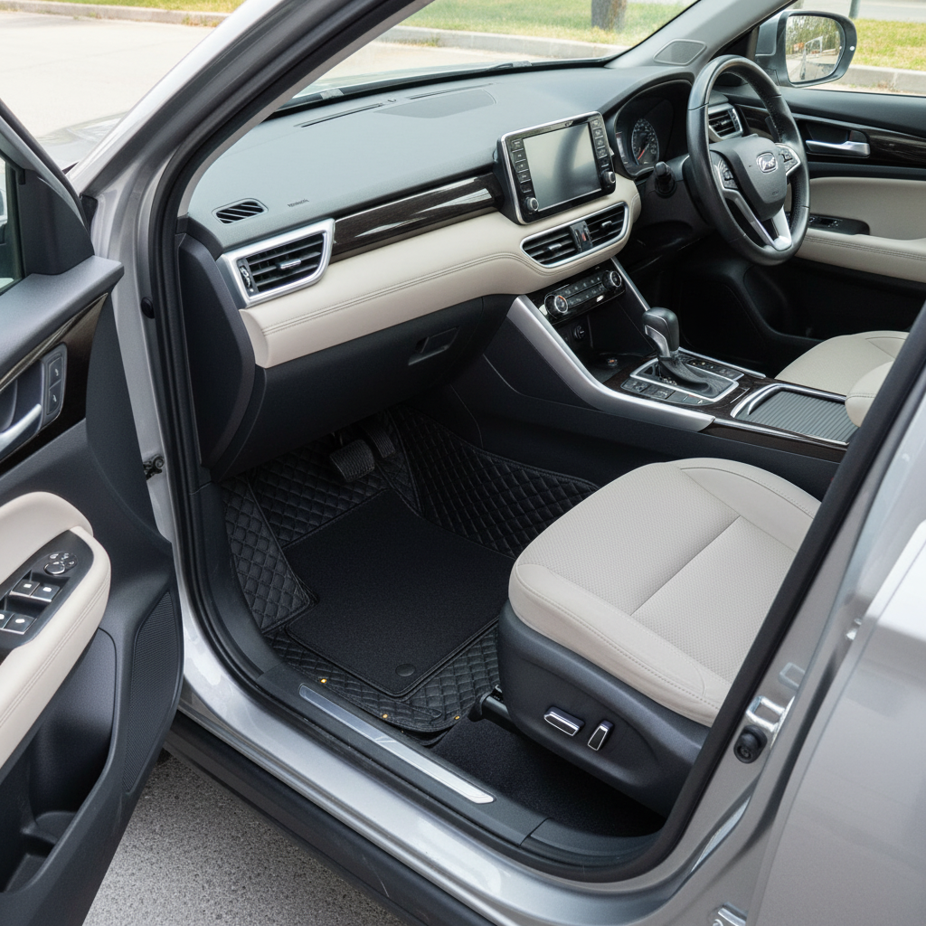 Haval Jolion 9D Floor Mats Mix Thread Grass 3 Pcs - Model 2021-2024 - Black With Black