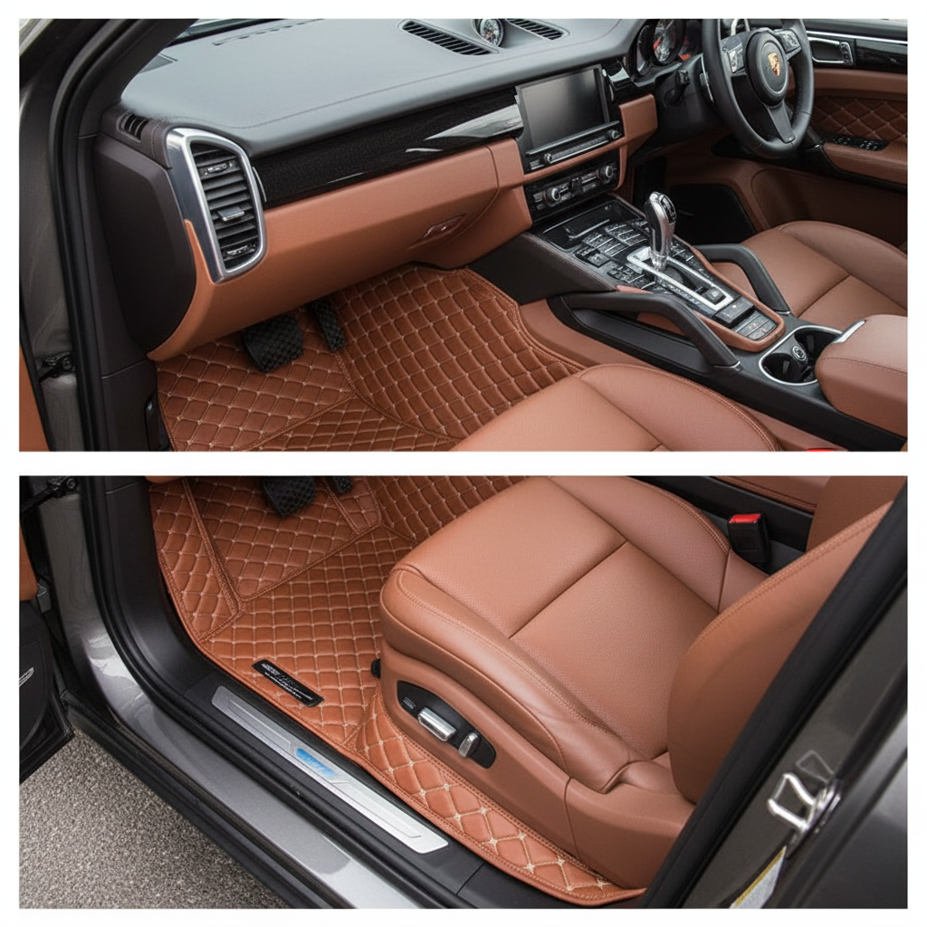 Porsche Cayenne 7D Floor Mats - Brown - 3 Pcs Set - Model 2010-2018