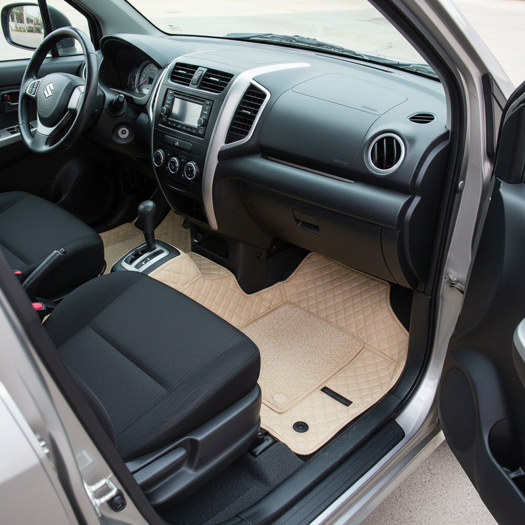 Suzuki Wagon R 9D Floor Mats Mix Thread 3 Pcs - Model 2014-2021 - Beige and Beige