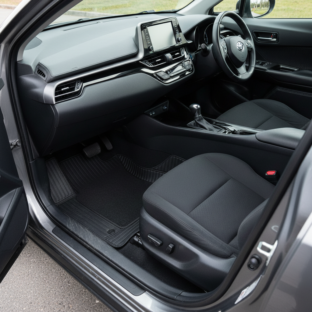 Toyota CHR 9D Lining Floor Mats Mix Thread Grass 3 Pcs 2017-2019 - Black With Black