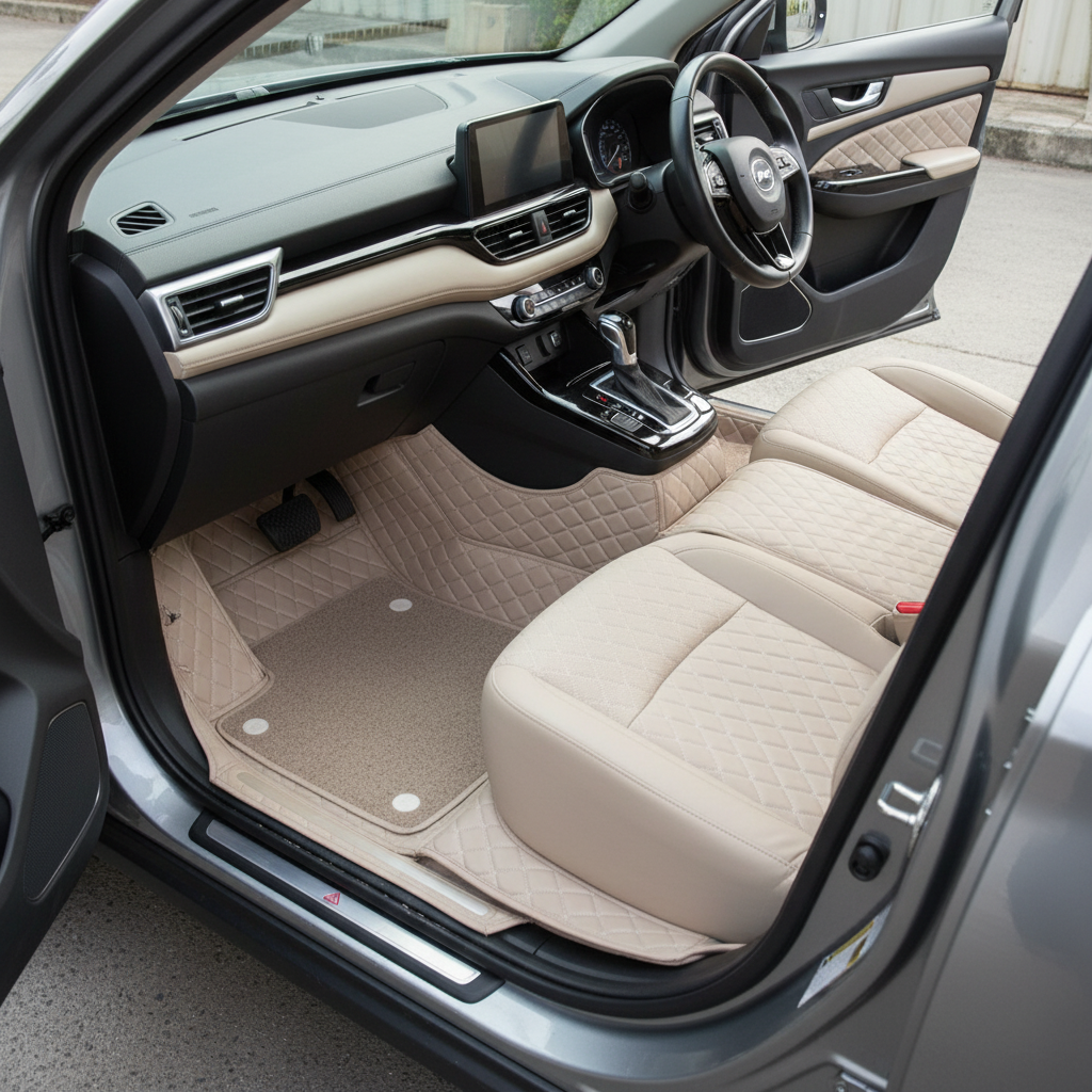 Haval Jolion 9D Floor Mats Mix Thread 3 Pcs - Model 2021-2024 2021 - 2025 - Beige With Beige Grass