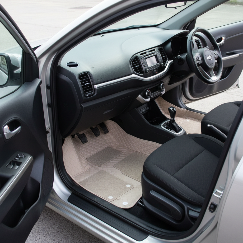 KIA Picanto 9D Floor Mats Mix Thread Grass 3 Pcs 2019 - 2025 - Beige With Beige