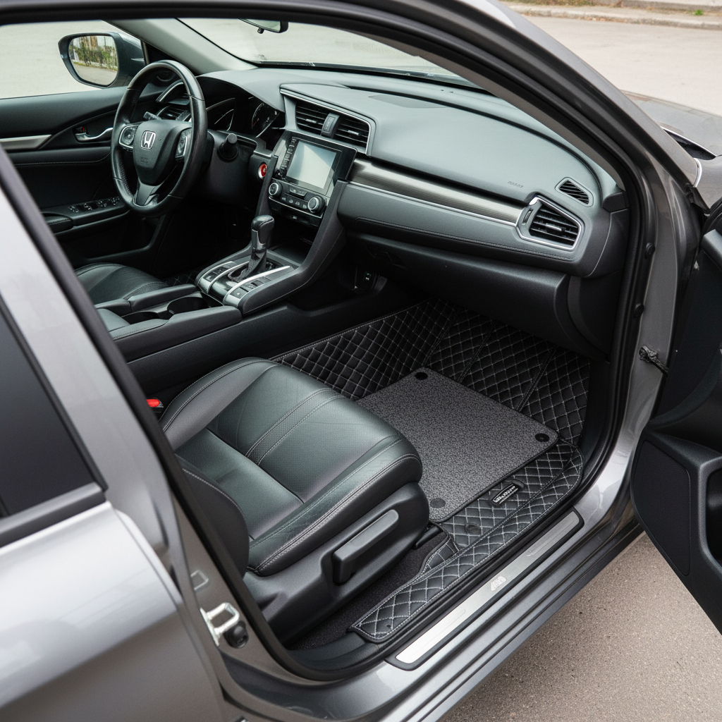 Honda Civic 9D Floor Mats Mix Thread 3 Pcs - Model 2016-2024 - Black and Grey