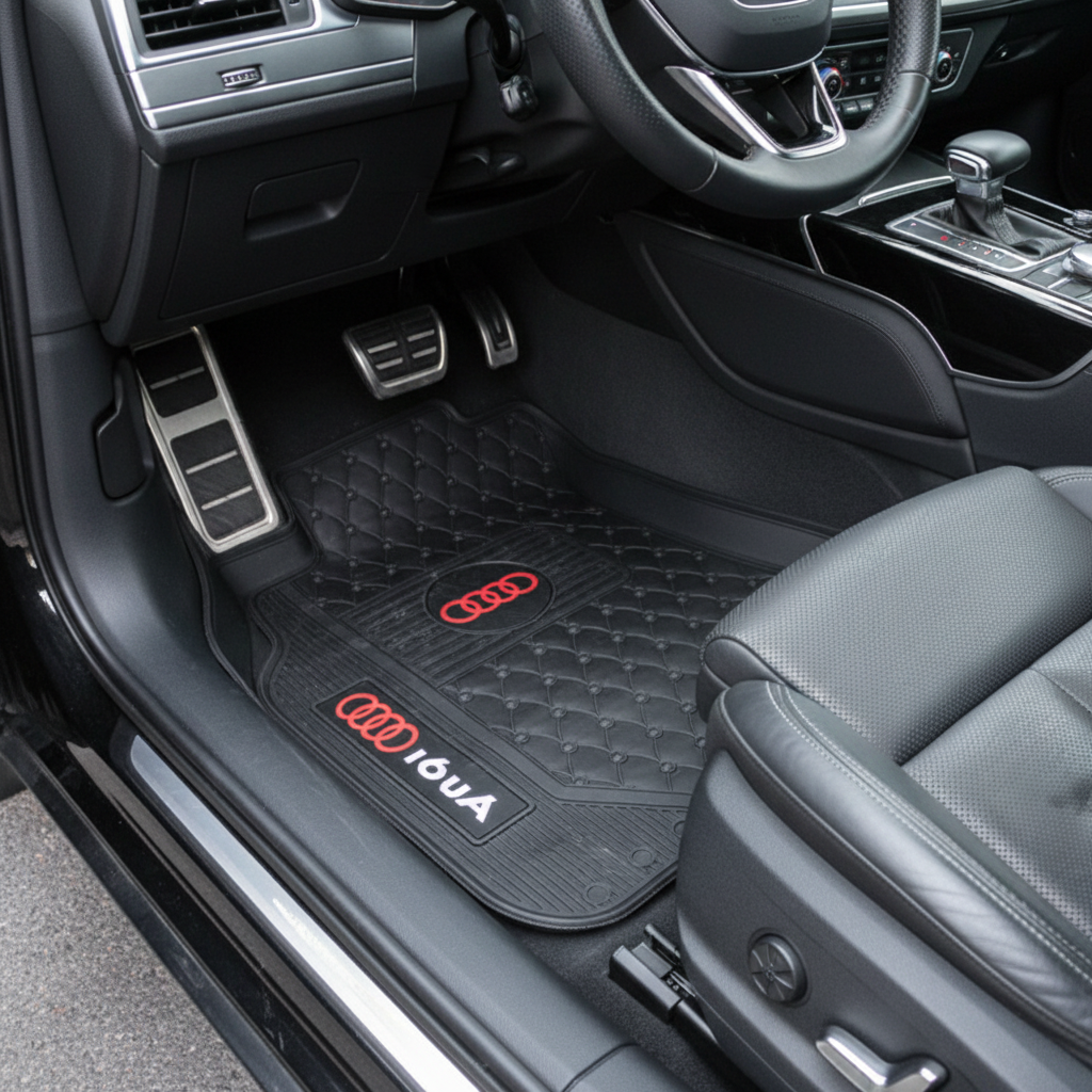 Audi Universal PVC Rubber Floor Mat Black Desing B Mix Design 5 Pcs - PVC Floor Mats | Car Mats | Vehicle Mats | Foot Mat For Car