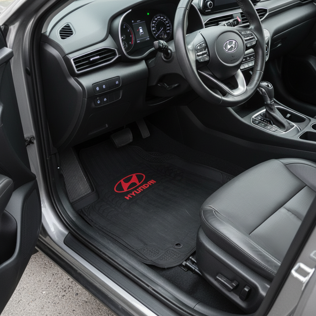Hyundai Universal PVC Rubber Floor Mat Black Mix Design 5 Pcs - Pvc Floor Mats | Car Mats | Vehicle Mats | Foot Mat For Car