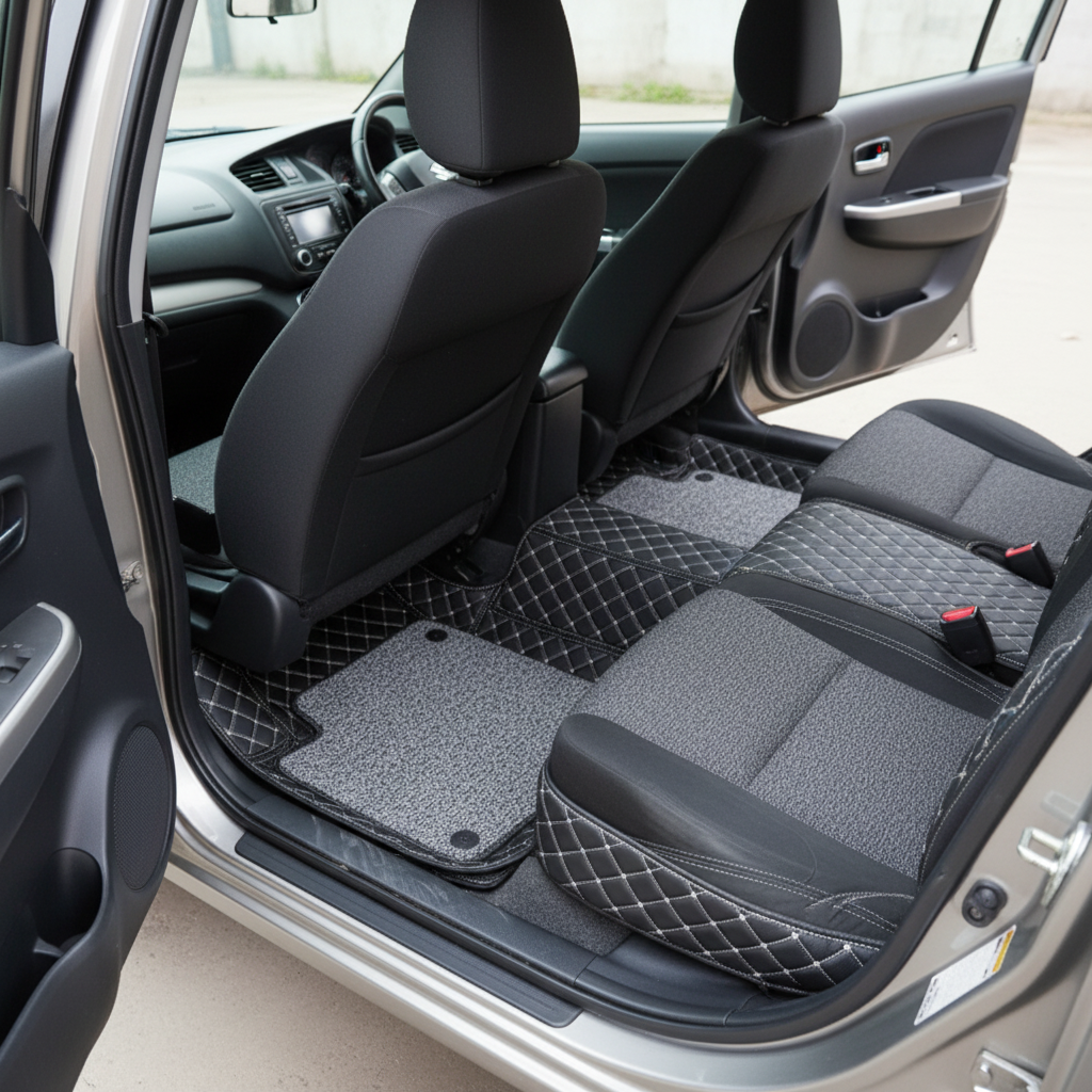 Suzuki Cultus 9D Floor Mats Mix Thread - Model 2017-2022 - Black With Grey Grass