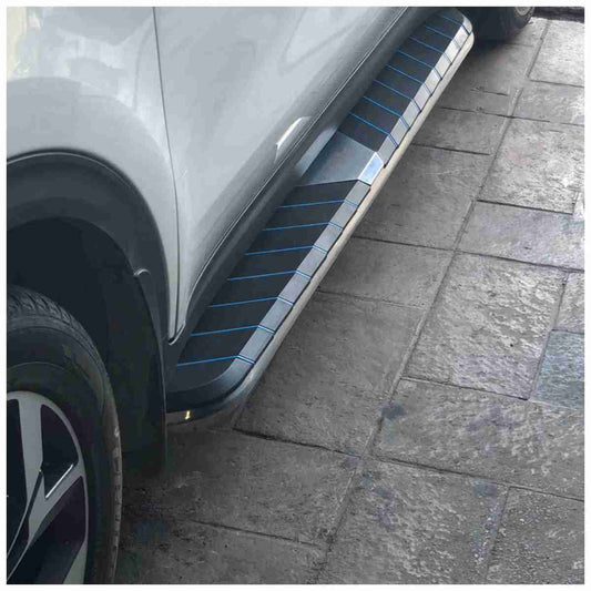 Side Steps Running Boards Nerf Bars Aluminum Rails Black with Blue Lines Version 4 for KIA Sportage 2019 to 2020