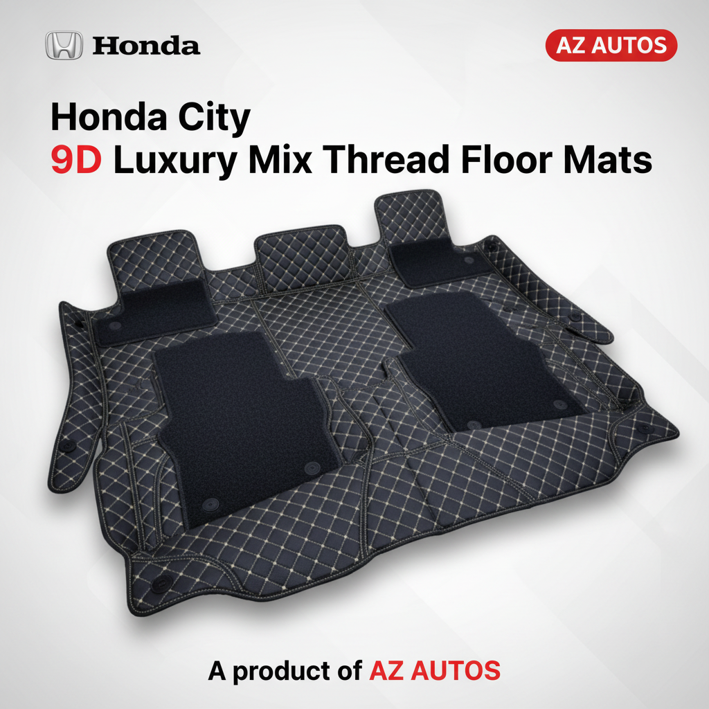 Honda City 9D Floor Mat 3pcs  2021 - 2025 - Mix Thread Black With Black Grass