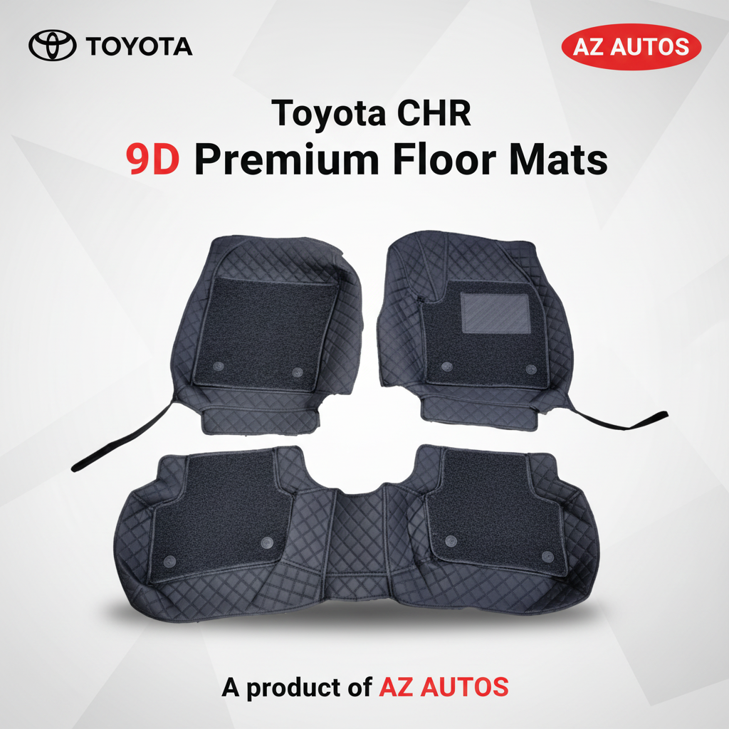 Toyota CHR 9D Floor Mats Mix Thread 3 Pcs 2017-2021 - Black With Black Grass