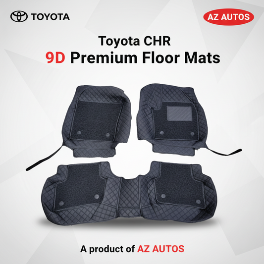 Toyota CHR 9D Floor Mats Mix Thread 3 Pcs 2017-2021 - Black With Black Grass