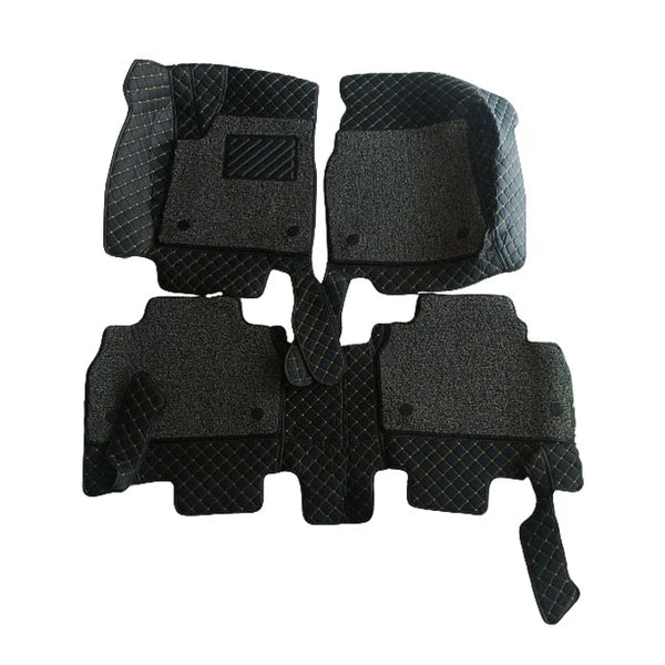 Toyota Land Cruiser LC200 9D Floor Mats 3 Pcs - Model 2016-2020 - Mix Thread Black With Grey Grass