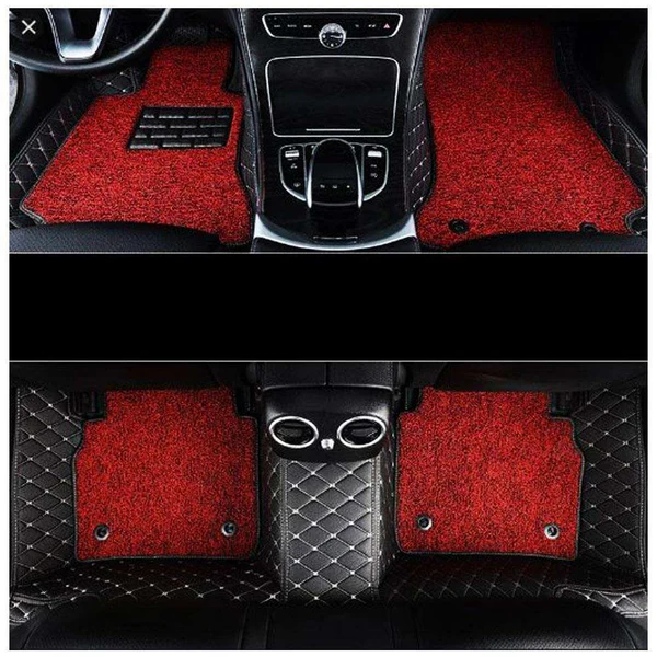 Toyota Land Cruiser 9D Floor Mats Mix Thread 3 Pcs (DM) 2015-2021 - Black With Red