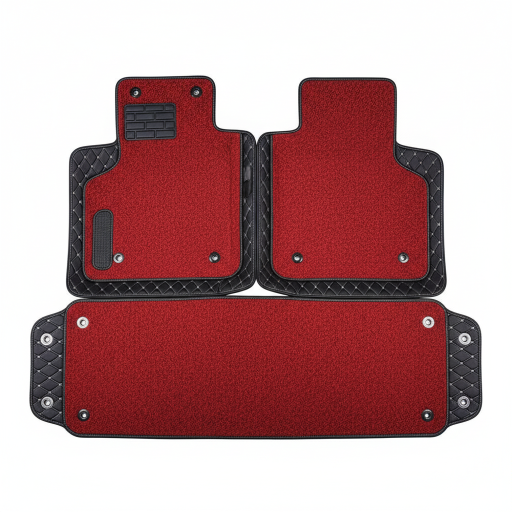 Toyota Land Cruiser 9D Floor Mats Mix Thread 3 Pcs (DM) 2015-2021 - Black With Red