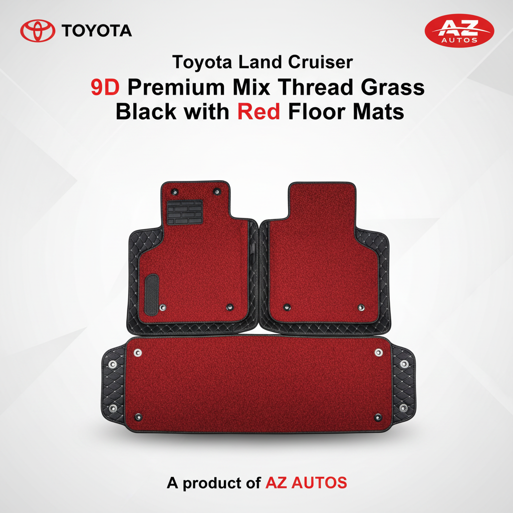 Toyota Land Cruiser 9D Floor Mats Mix Thread 3 Pcs (DM) 2015-2021 - Black With Red