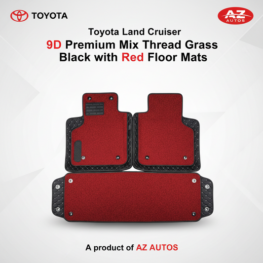 Toyota Land Cruiser 9D Floor Mats Mix Thread 3 Pcs (DM) 2015-2021 - Black With Red