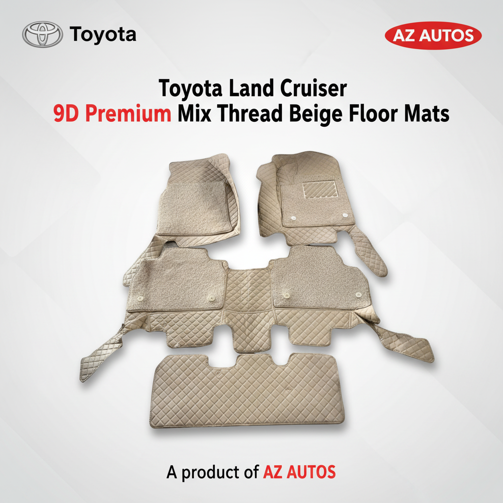 Toyota Land Cruiser 9D Floor Mats Mix Thread Grass 4 PC 2008-2021 - Beige With Beige