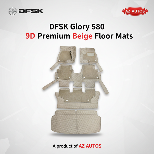 DFSK Glory 580 9D Floor Mats Beige With Beige Grass 5 Pcs 2020 - 2025 - Mix Thread