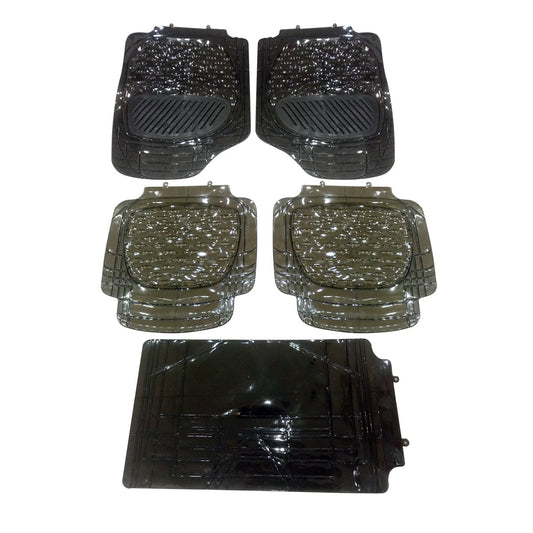 Crystal Universal Silicone Floor Mats Black Taiwan Mix Design 5 Pcs - |Rubber Floor Mats | Car Mats | Vehicle Mats | Foot Mat For Car