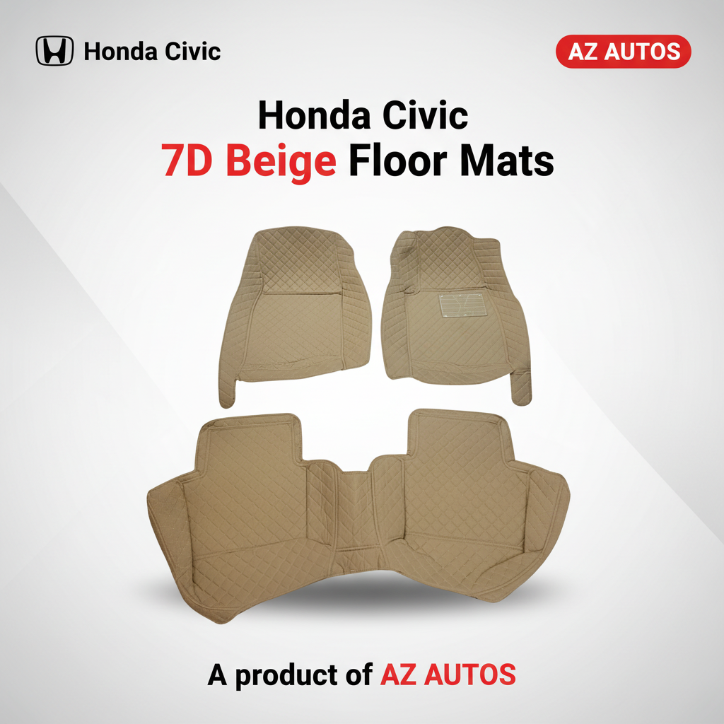 Honda Civic 7D Floor Mats - Beige - 3 Pcs Set - Model 2016-2025