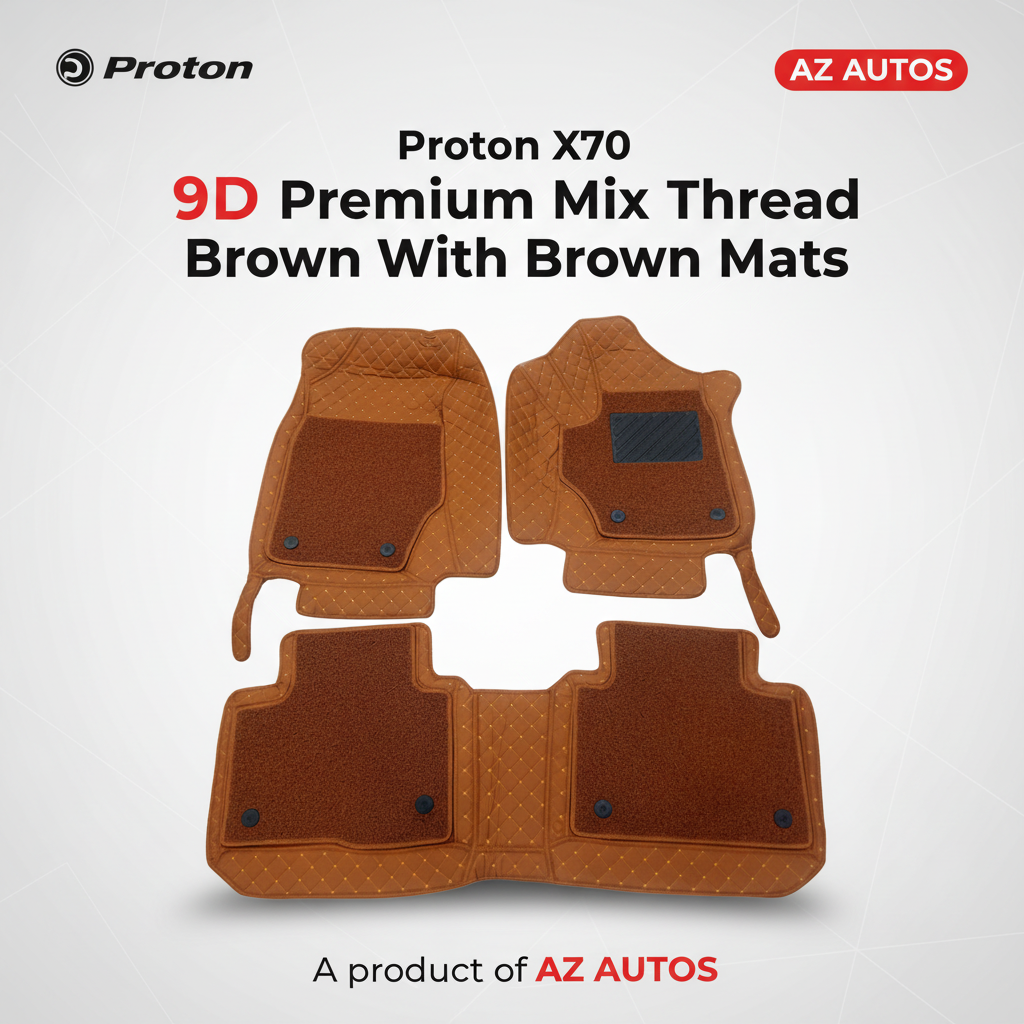 Proton X70 9D Floor Mats Mix Thread Grass 3 Pcs - Model 2021-2024 - Brown With Brown