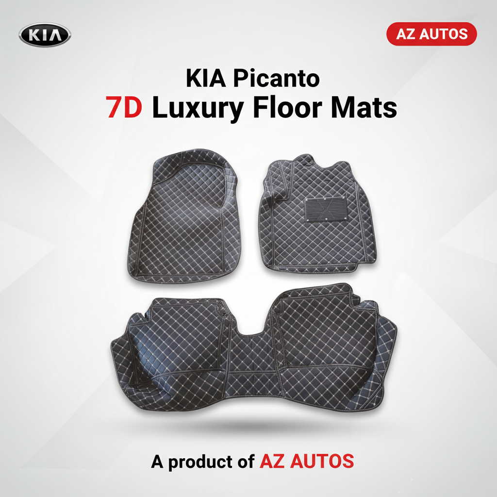 KIA Picanto 7D Custom Floor Mats - Black - 3 Pcs Set - Model 2019-2025