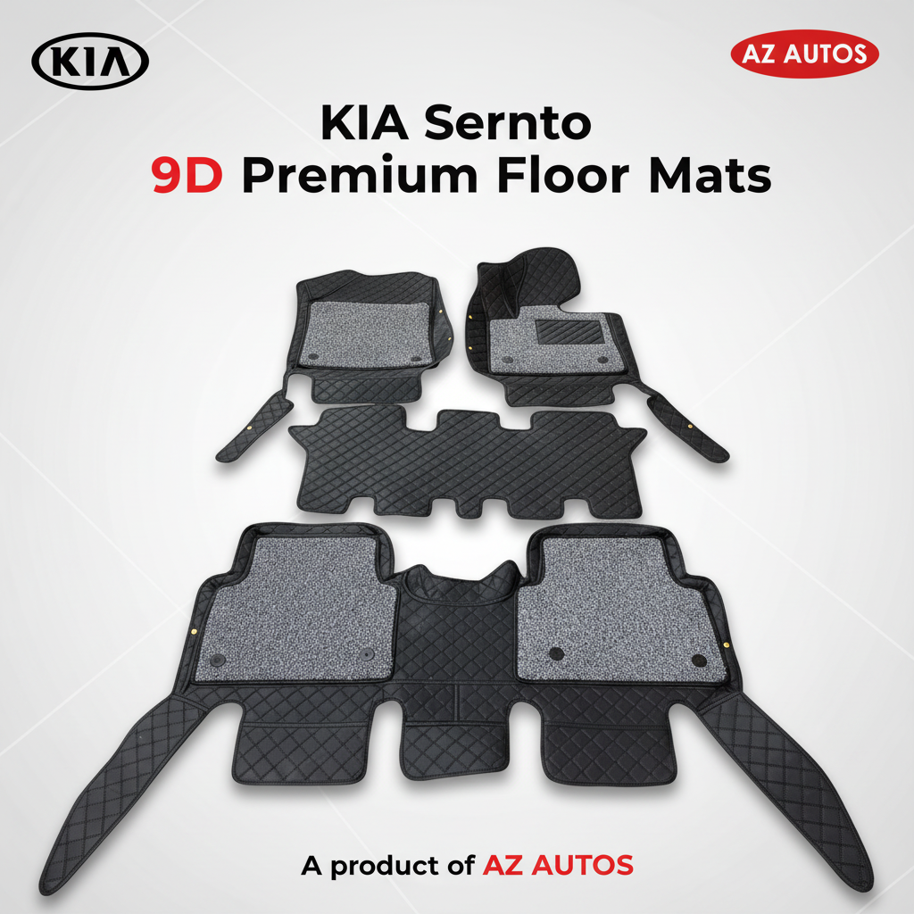 KIA Sorento 9D Floor Mats Black With Grey Grass 4 Pcs 2021-2024 - Mix Thread