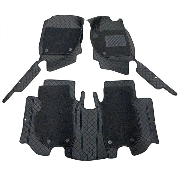 Honda Vezel 9D Floor Mats Mix Thread 3 Pcs - Model 2013-2018 - Black With Black Grass