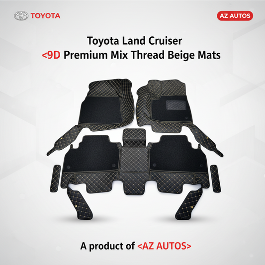 Toyota Land Cruiser 9D Floor Mats Mix Thread Grass 3 Pcs 2015-2021 - Black with Black