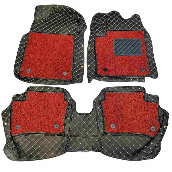 KIA Picanto 9D Floor Mats Mix Thread Grass 3 Pcs 2019 - 2025 - Black With Red