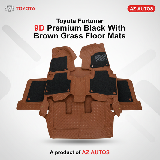 Toyota Fortuner 9D Floor Mats Mix Thread 4PC - Model 2016-2021 - Brown With Black Grass
