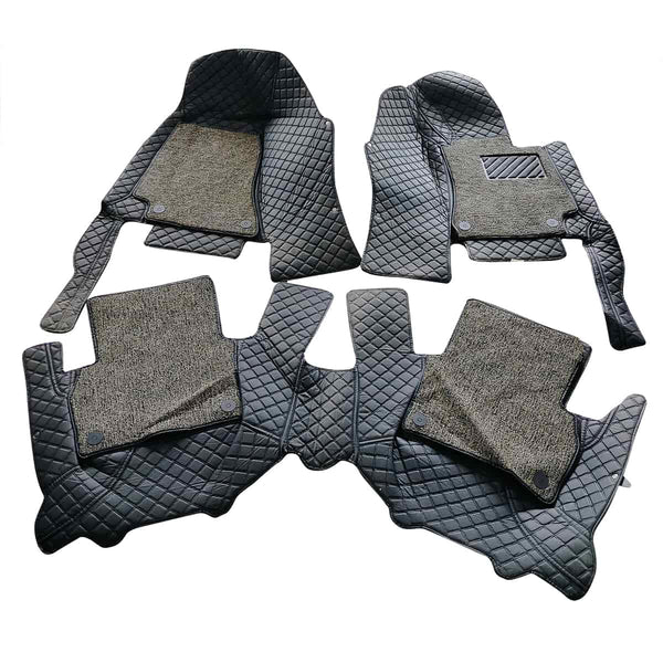 Mercedes Benz E-Class 9D Floor Mats 3 Pcs - Model 2016-2018 - Mix Thread Black With Grey Grass