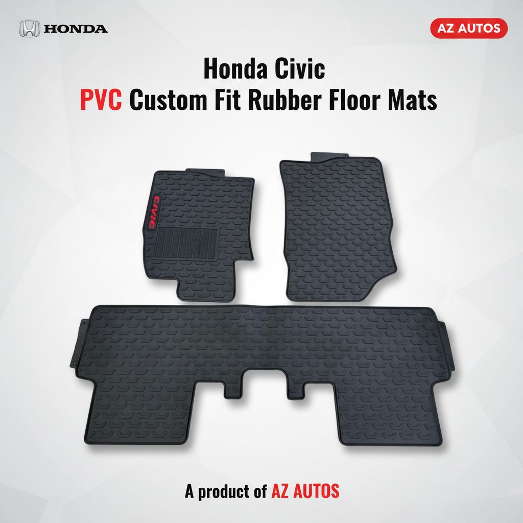 Honda Civic Custom Fit PVC Rubber Floor Mat Black 3 Pcs 2022-2024 - - Mix Design