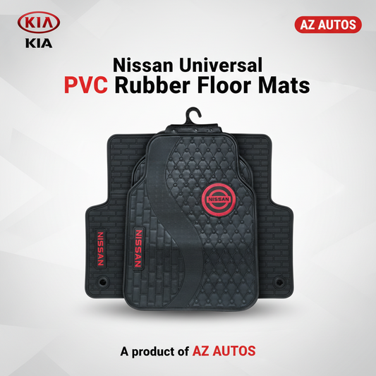 Nissan Universal PVC Rubber Floor Mat Black Red Mix Design - 5 Pcs - Rubber Floor Mats - Car Mats - Vehicle Mats