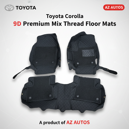 Toyota Corolla Cross 9D Floor Mat Black Grass 3 Pcs 2020-2024 - Mix Thread Multi Color