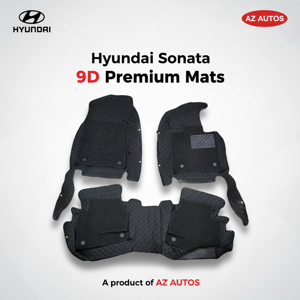 Hyundai Sonata 9D Floor Mats Mix Thread Grass 3 Pcs - Model 2021-2024 - Black With Black