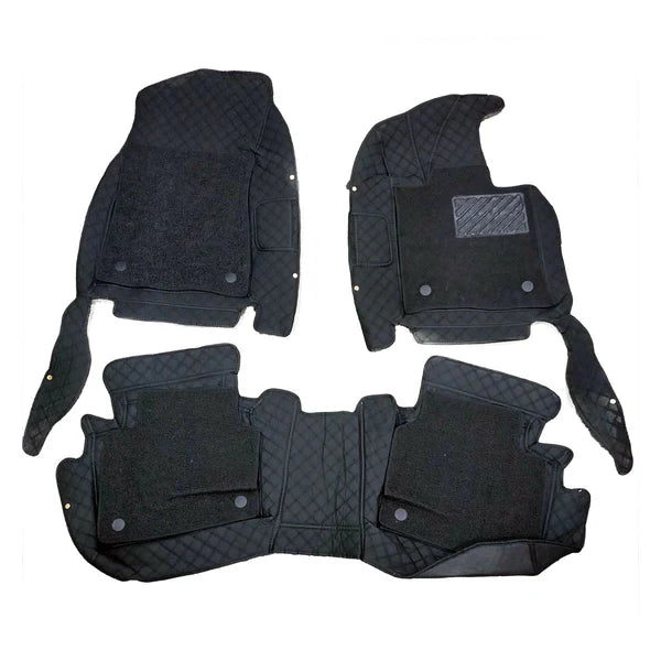 Hyundai Sonata 9D Floor Mats Mix Thread Grass 3 Pcs - Model 2021-2024 - Black With Black