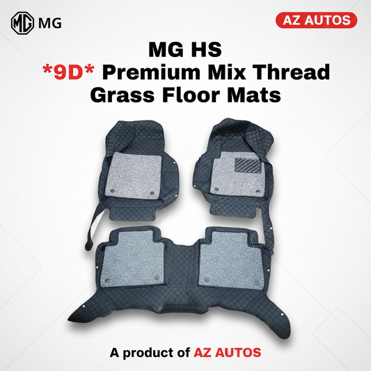 MG HS 9D Floor Mats Mix Thread Grass 3 Pcs 2020-2022 - Black With Grey