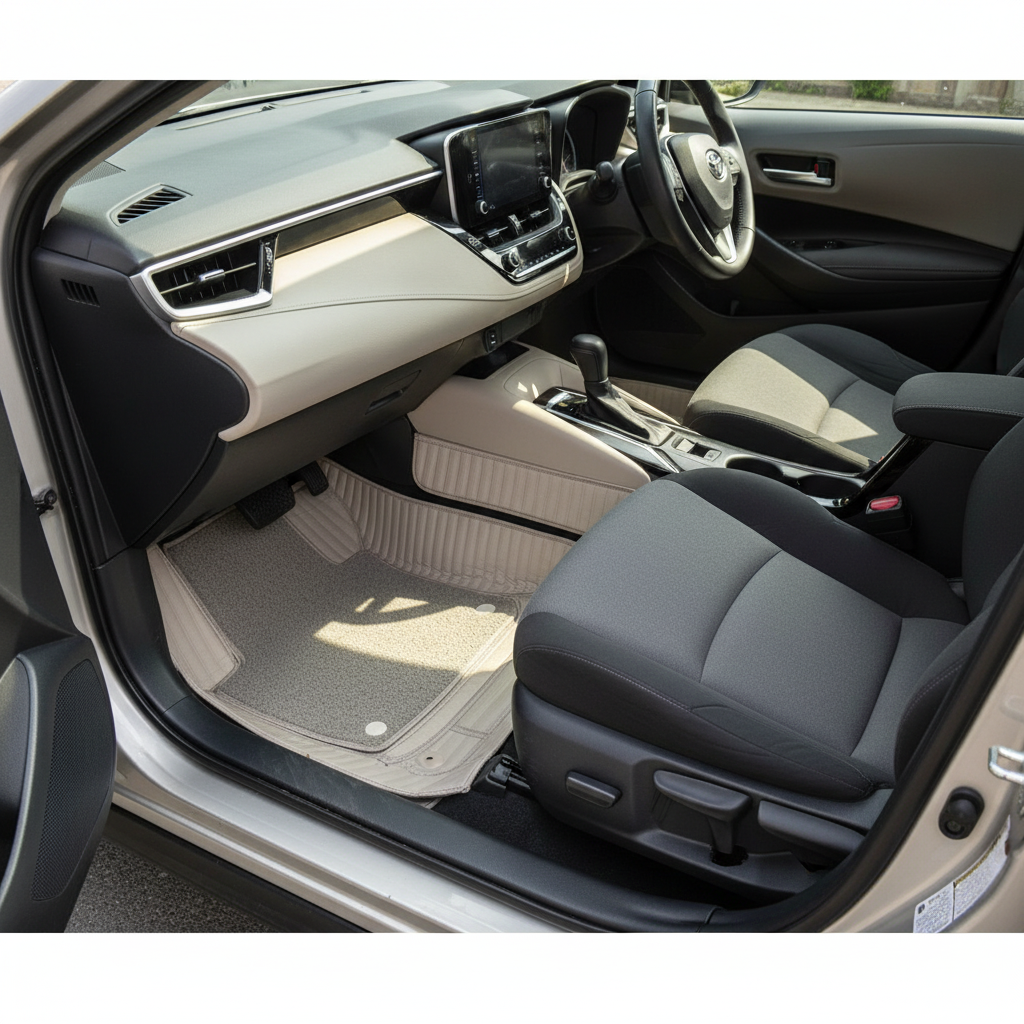 Toyota Corolla 9D Lining Floor Mat 3 Pcs 2014-2024 2016 - 2026 - Beige With Beige Grass Mix Thread