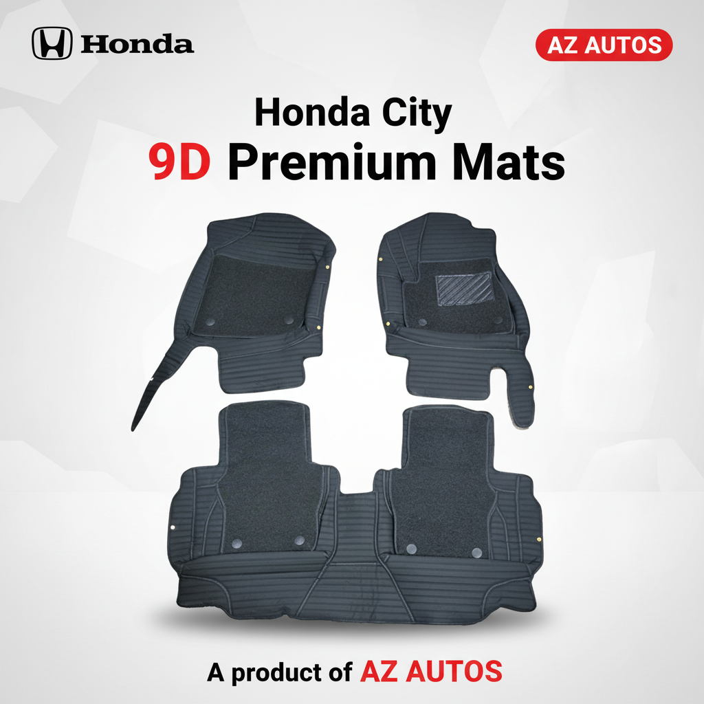 Honda City 9D Lining Floor Mats Mix Thread Grass 3 Pcs 2021 - 2025 - Black With Black