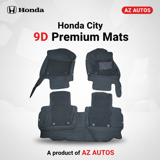 Honda City 9D Lining Floor Mats Mix Thread Grass 3 Pcs 2021 - 2025 - Black With Black