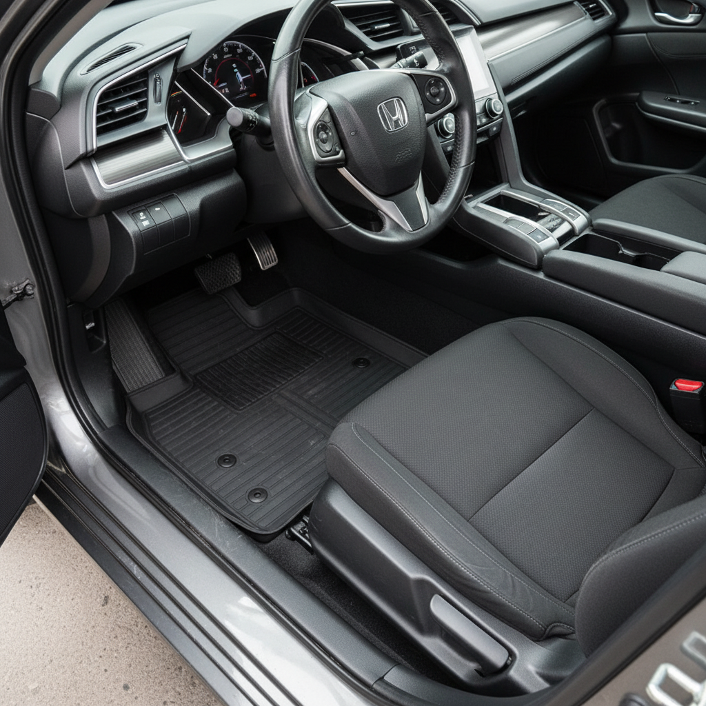 Honda City 9D Lining Floor Mats Mix Thread Grass 3 Pcs 2021 - 2025 - Black With Black