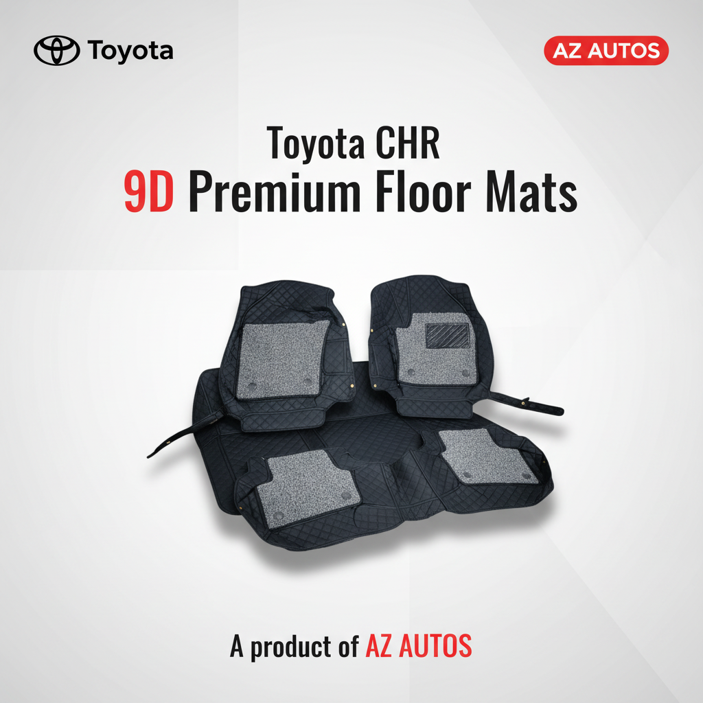 Toyota CHR 9D Floor Mats Mix Thread Black with Grey Grass 2017-2021 - - Multi Color Thread - 3 Pcs