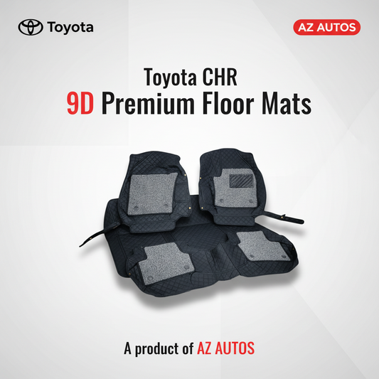Toyota CHR 9D Floor Mats Mix Thread Black with Grey Grass 2017-2021 - - Multi Color Thread - 3 Pcs