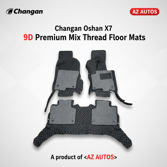 Changan Oshan X7 9D Floor Mats Mix Thread - Model 2022-2024 - Black With Grey Grass
